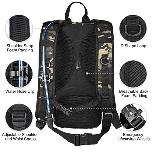 NOOLA Hydration Backpack with 3L TPU Water Bladder, Tactical Molle Water Backpack for Men Women, Hydration Pack for Hiking, Biking, Running and Climbing (Black camo)