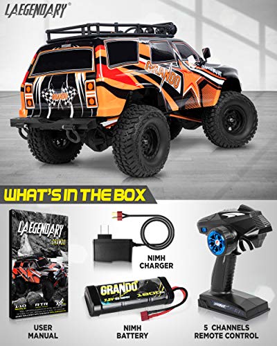 LAEGENDARY RC Crawler - 4x4 Offroad Crawler Remote Control Truck for Adults - RC Car, RC Rock Crawler, Fast Speed, Electric, Hobby Grade Car - 1:10 Scale, Brushed, Red - Orange