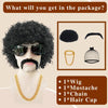 ANOGOL Wig Cap+ { 1 Gold Necklace + 1 Black Beard } Short Black Curly Wig for Men Synthetic Wig for 80s Disco Wig Halloween Christamas party