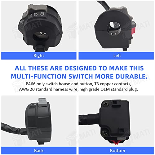 Left Handlebar Control Engine Start Run Off Headlight Switch for Yamaha Wolverine 350 YFM350F Big Bear 350 YFM350F/U Kodiak 400 4WD YFM400F Warrior 350 YFM350X Grizzly 600 YFM600F Moto-4 YFM350E