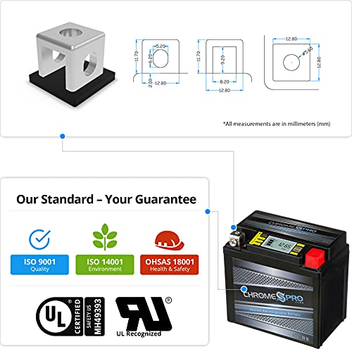 Chrome Pro YTX5L-BS iGel Maintenance Free Replacement Battery with Digital Display for ATV, Motorcycle, and Scooter: 12 Volts.5 Amps, 4Ah, Nut and Bolt (T3) Terminal