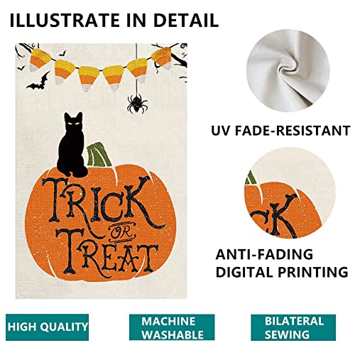 2Pcs Halloween Fall Thanksgiving Garden Flag, Trick or Treat Halloween Yard Flags Pumpkins Cat Turkey Harvest Fall Decorations for Home Yard Indoor Outdoor 12 x 18 Inch Double Sided