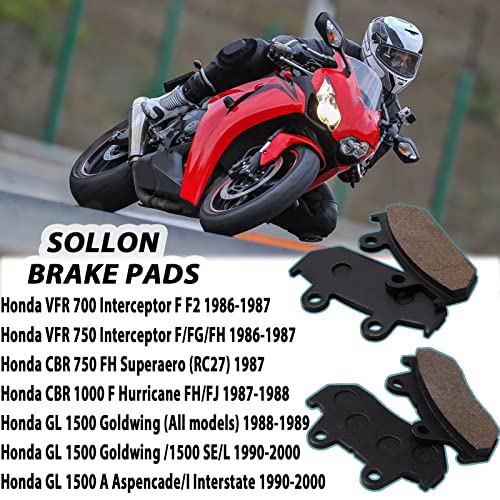 SOLLON Front and Rear Brake Pads for Honda GL 1500 Goldwing 1500 SE L GL1500 GL1500SE L GL1500A Aspencade GL1500I Interstate 1988-2000