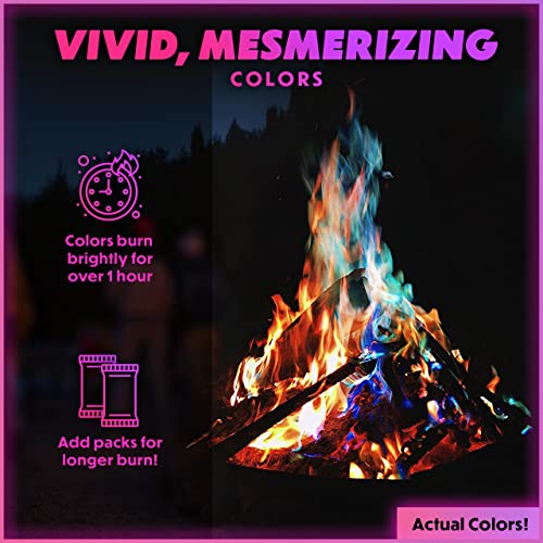 Magical Flames Fire Color Changing Packets - Fire Pit, Campfires, Outdoor Fireplaces - Hue-Changing Cosmic Flame Powder - Color Fire Camping Accessories for Kids & Adults - 50 Pack