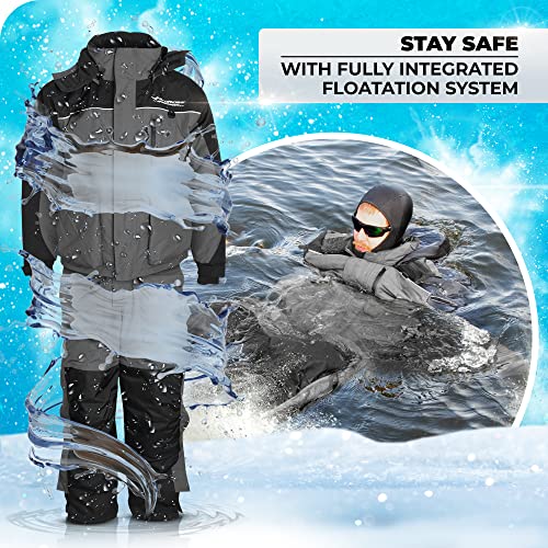 WindRider Ice Fishing Suit | Insulated Bibs and Jacket | Flotation | Tons of Pockets | Adjustable Inseam | Reflective Piping | Waterproof Gear for Ice Fishing and Snowmobiling (Medium)