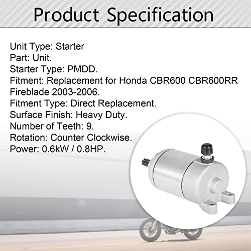 waltyotur Motorcyclr Starter Motor Replacement for Honda CBR 600 RR CBR600RR Fireblade 2003-2006