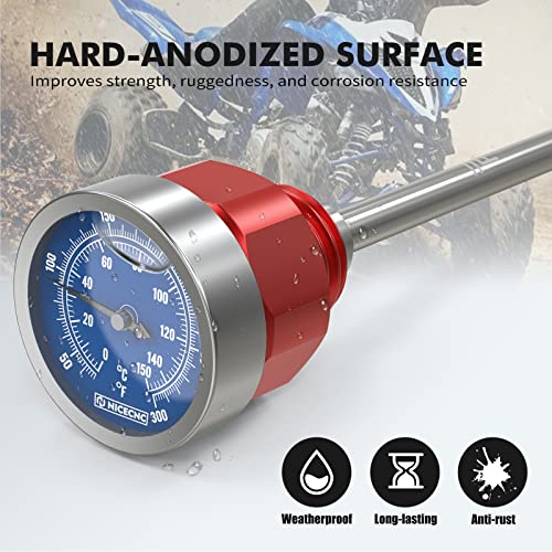 NICECNC Red Engine Oil Dipstick with Temperature Gauge Compatible with Yamaha Raptor 660R 2001-2005 Raptor 700 2006-2021 2022 2023, Raptor 700R 2006-2021 2022 2023 YFZ 450 2004-2013