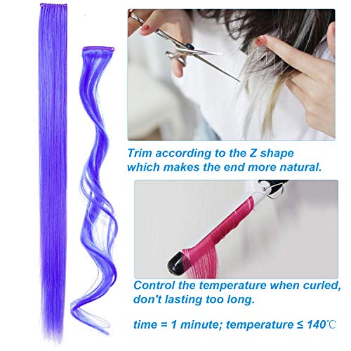 BEAHOT 32 PCS Colored Clip in Hair Extensions 20 Inch Rainbow Long Straight Hairpieces Clip in Synthetic, Halloween Cosplay Dress Up Fashion Party Christmas New Year Gift for Women Kids Girls