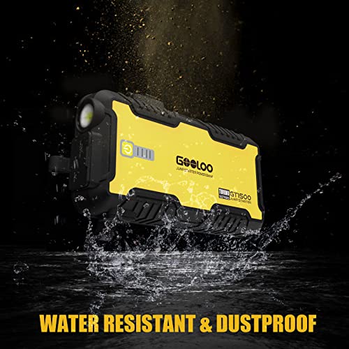 GOOLOO Car Jump Starter, 1500A 12-Volt Supersafe Lithium Battery Booster for Up to 8.0L Gas & 6.0L Diesel Engines, Portable Water-Resistant Car Battery Charger Jump Box with USB Quick Charge, Yellow