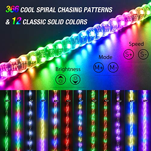 Nilight 2PCS 3FT Spiral RGB Led Whip Light with Spring Base Chasing Light RF Remote Control Lighted Antenna Whips for Can-Am ATV UTV RZR Polaris Dune Buggy Offroad Truck