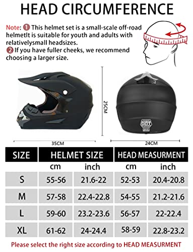 Motocross Helmet,Youth Kids Trend Full Face Helmet,ATV Motorcycle Helmet,Dirt Bike Downhill Off-Road Mountain Bike Helmet,DOT Certified,4-Piece Set (Black, M)