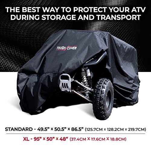 Tough Cover Basic Edition ATV Cover, Heavy Duty 210D Marine Grade Fabric, Quad Cover for Kawasaki, Honda, Polaris, Yamaha, and More. Protection Against Water, Wind, UV. 4 Wheeler Accessories (Black)