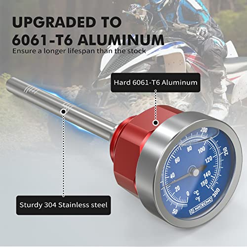 NICECNC Red Engine Oil Dipstick with Temperature Gauge Compatible with Yamaha Raptor 660R 2001-2005 Raptor 700 2006-2021 2022 2023, Raptor 700R 2006-2021 2022 2023 YFZ 450 2004-2013