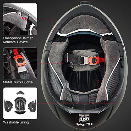 ILM Adult Motorcycle Modular Full Face Helmet Flip up Dual Visor DOT Approved Model 159(Matte Black,Large)