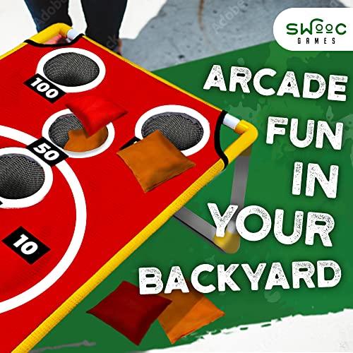 SWOOC Games - Coney Island Toss - Boardwalk Inspired Cornhole Bounce Game with Carrying Case (15+ Games Included) - PVC Corn Hole Bean Bag Toss Game for Kids - Corn Holes Outdoor Game Set