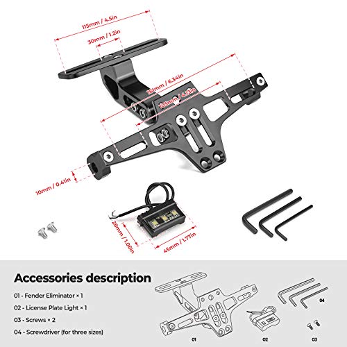 KEMIMOTO Motorcycle License Plate Bracket Fender Eliminator Kit Universal Motorcycle License Plate Holder Mount Motorcycle Tail Tidy
