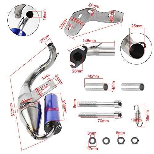 FLYPIG Exhaust W/ Expansion Chamber For Honda AF18 AF24 AF27 AF28 AF30Dio Exhaust System Muffler Pipe Elite Sym 50(Dio SA50 SR50 SK50 SYM DD50 Arnada 50 Dio 50 DD50 Jolie 50 )