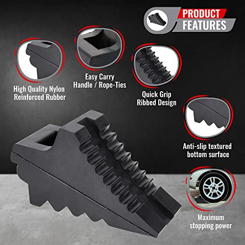 AFA Tooling - Set of 2 Wheel Chocks | Heavy Duty Rubber Wedge for Front and Back Tires | Quick Grip Ribbed Design, Ergonomic Carry Handles | Chock Block for Your Camper, Trailer, RV, Truck, Car or ATV