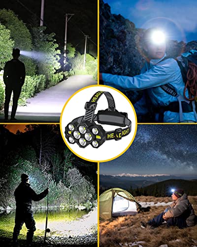 Victoper Headlamp Rechargeable, 22000 Lumens Super Bright 10 LEDs Head Lamp, 8+2 Modes Head Light with Red Light for Adult, Waterproof Head Flashlight for Outdoor Running, Hunting, Camping, Hiking