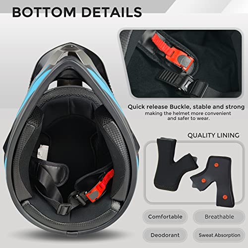 Motocross Helmet,Adult &Youth Trend Full Face Helmet,ATV Motorcycle Helmet,Dirt Bike Downhill Off-Road Mountain Bike Helmet,DOT Certified,4-Piece Set (Blue, M)