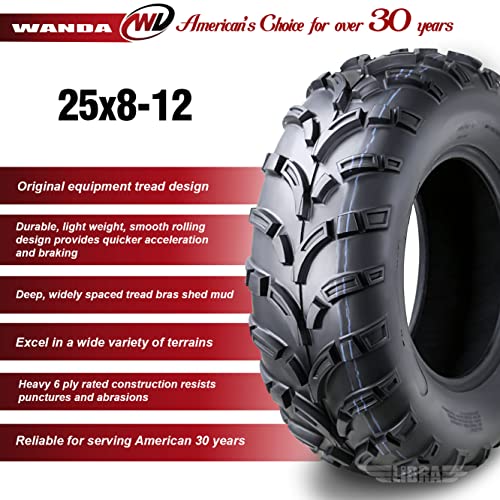 Set of 2 New WANDA ATV/UTV Tires 25x8-12 /6PR P373 - 10243 …