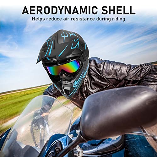 Yesmotor Youth Kids Motocross Helmet Full Face Motorcycle Dirt Bike Off-Road Mountain Bike BMX MX ATV Helmet- DOT Approved with(Gloves Goggles Mask) 4Pcs Set (Blue,M)