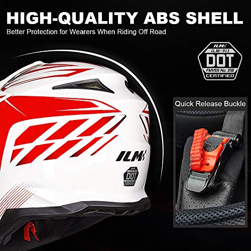 ILM Adult ATV Motocross Off-Road Street Dirt Bike Full Face Motorcycle Helmet DOT Approved Dual Sports Suits Men Women Model 911(XL, Red White)