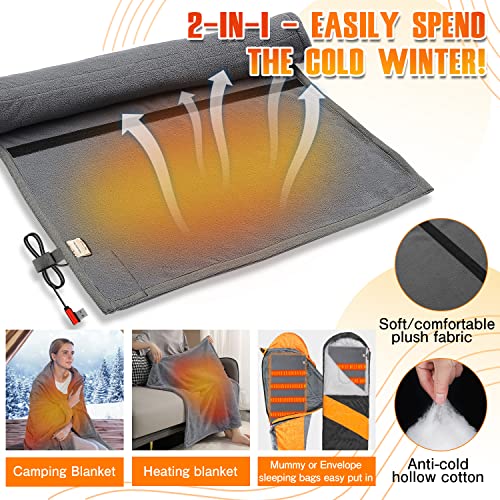 Heated Sleeping Bag Liner - USB Battery Powered Heating Pad for Backpacking Camping Electric Sleeping Bag Heater (Grey, 75 x 25inch) (Battery Not Included)