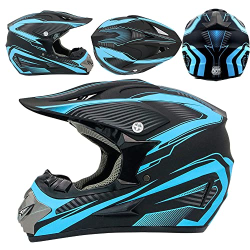 Motocross Helmet,Adult &Youth Trend Full Face Helmet,ATV Motorcycle Helmet,Dirt Bike Downhill Off-Road Mountain Bike Helmet,DOT Certified,4-Piece Set (Blue, M)