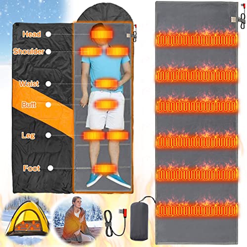 Heated Sleeping Bag Liner - USB Battery Powered Heating Pad for Backpacking Camping Electric Sleeping Bag Heater (Grey, 75 x 25inch) (Battery Not Included)