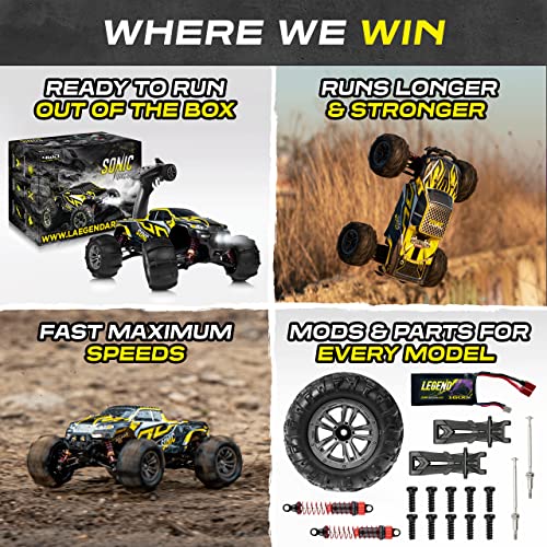 LAEGENDARY Fast RC Cars for Adults and Kids - 4x4, Off-Road Remote Control Car - Battery-Powered, Hobby Grade, Waterproof Monster RC Truck - Toys and Gifts for Boys, Girls and Teens Black - Yellow