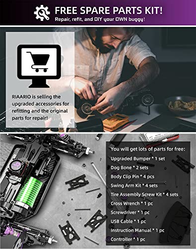 RIAARIO 1:14 Brushless Fast RC Cars for Adults,Top Speed 90+KPH,Hobby Remote Control Monster Truck for Boys with Carbon Fiber Chassis,Metal Gear Parts,4X4 Electric Buggy Vehicle Gift for Kids