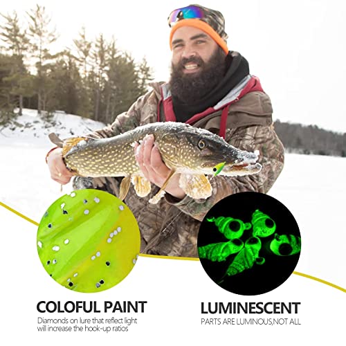THKFISH 50Pcs/Box Ice Fishing Jigs Set Ice Fishing Lures Walleye Jigs Heads for Ice Fishing Gear Kit Panfish Crappie Perch Jigs Ice Fishing Box A