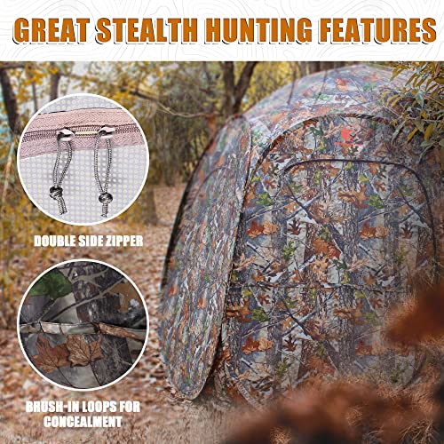 HUNT MONSTER Hunting Blind 2-4 Person,300 Degree See Through Pop up Ground Blinds for Deer Turkey Duck Hunting, Bow Hunting Accessories, Double Side Zipper Window