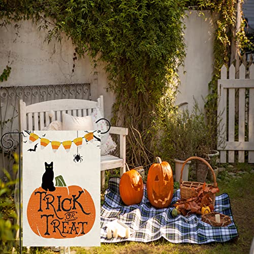 2Pcs Halloween Fall Thanksgiving Garden Flag, Trick or Treat Halloween Yard Flags Pumpkins Cat Turkey Harvest Fall Decorations for Home Yard Indoor Outdoor 12 x 18 Inch Double Sided