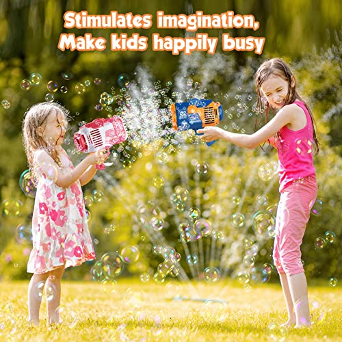 Upgraded Bubble Machine Gun with 10 Bottles Bubble Refill Solution, 73 0r 132 Holes Bubble Blower with Light,Bubble Maker Toys for Kids Adults Outdoor Indoor Birthday Wedding Party Activity (Blue )