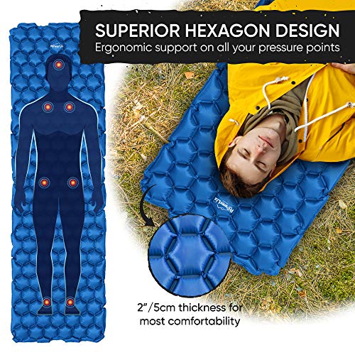 POWERLIX Sleeping Pad - Ultralight Inflatable Sleeping Mat, Ultimate for Camping, Backpacking, Hiking - Airpad, Inflating Bag, Carry Bag, Repair Kit - Compact & Lightweight Air Mattress (Blue)