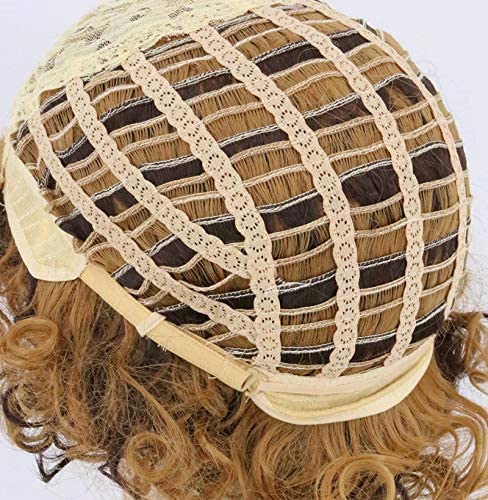 Topcosplay 3 Pieces Set Men Wigs Necklace Moustache Short Curly Halloween Wigs Blonde Mixed Brown