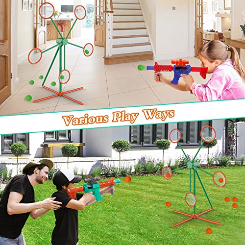 Shooting Games Toys for Age 5 - 6 7 8 9 10 + Year Old Boys, Kids Toy Sports & Outdoor Game with Moving Shooting Target & 2 Popper Air Toy Guns & 24 Foam Balls, Gifts for Boys and Girls