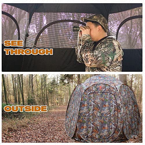 HUNT MONSTER Hunting Blind 2-4 Person,300 Degree See Through Pop up Ground Blinds for Deer Turkey Duck Hunting, Bow Hunting Accessories, Double Side Zipper Window