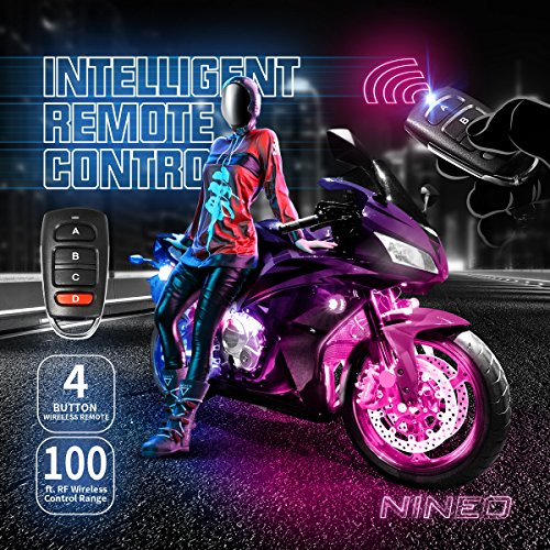 NINEO 8 pcs Motorcycle RGB LED Strip Lights , Multi-Color Neon w/Smart Remote Controller| Compatible with Carts Trikes Cruiser Scooter ATVs UTVs