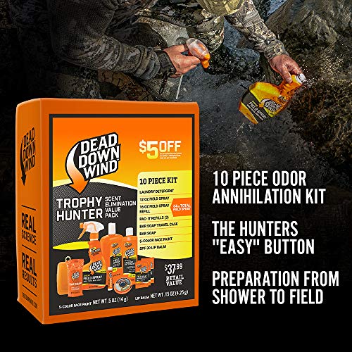 Dead Down Wind Trophy Hunter Kit | 10 Piece | Laundry Detergent, Bar Soap, Field Spray for Odor, Lip Balm | Hunting Accessories and Gear Value Pack