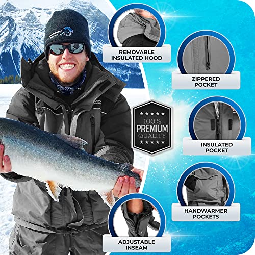 WindRider Ice Fishing Suit | Insulated Bibs and Jacket | Flotation | Tons of Pockets | Adjustable Inseam | Reflective Piping | Waterproof Gear for Ice Fishing and Snowmobiling (Medium)
