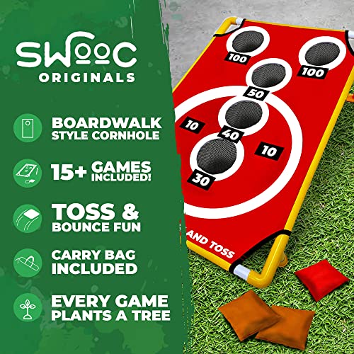 SWOOC Games - Coney Island Toss - Boardwalk Inspired Cornhole Bounce Game with Carrying Case (15+ Games Included) - PVC Corn Hole Bean Bag Toss Game for Kids - Corn Holes Outdoor Game Set
