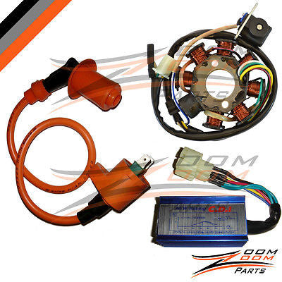 GY6 50cc 8-Pole Magneto Stator & CDI Box Ignition Coil Kit - For Buggy, ATV, Go Kart