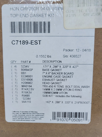 78mm 12.9:1 Cylinder Wiseco Piston Cometic gasket For 2004-2009 Honda CRF250R / 2004-2017 Honda CRF250X