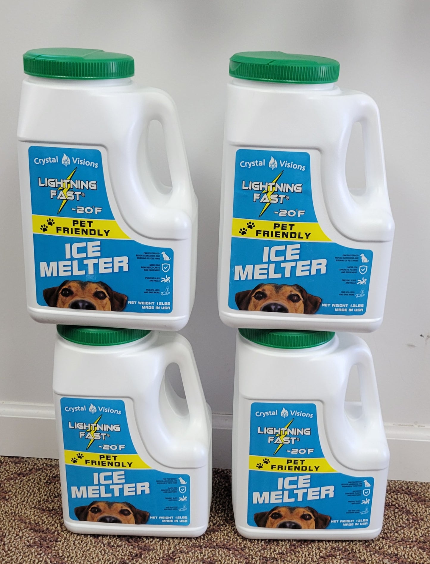 CASE OF 4 Ice Melter 12 Lb Shaker Jug Pet Friendly Side Walk Concrete Salt
