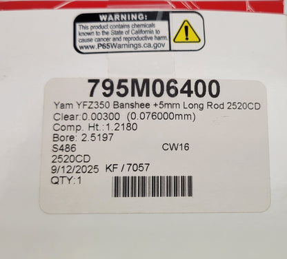 1987-2006 YAMAHA BANSHEE 350 64mm BORE +5mm LONG ROD WISECO PISTON AND NEEDLE BEARING KIT 795M06400