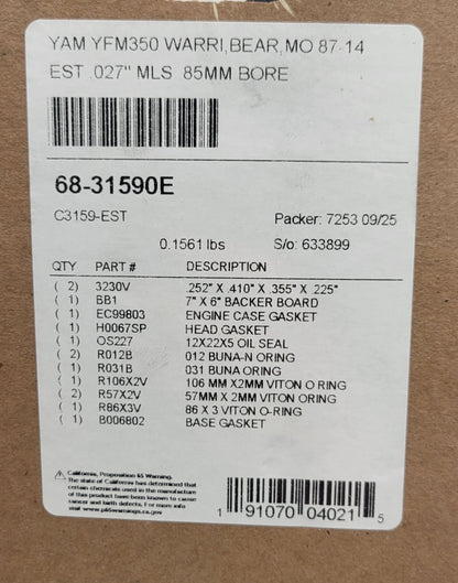 OEM BLOCK 85mm 12.0:1 JE PISTON COMETIC GASKET BIG BORE CYLINDER KIT FOR 1987-2004 YAMAHA WARRIOR 350 / 2004-2013 RAPTOR 350