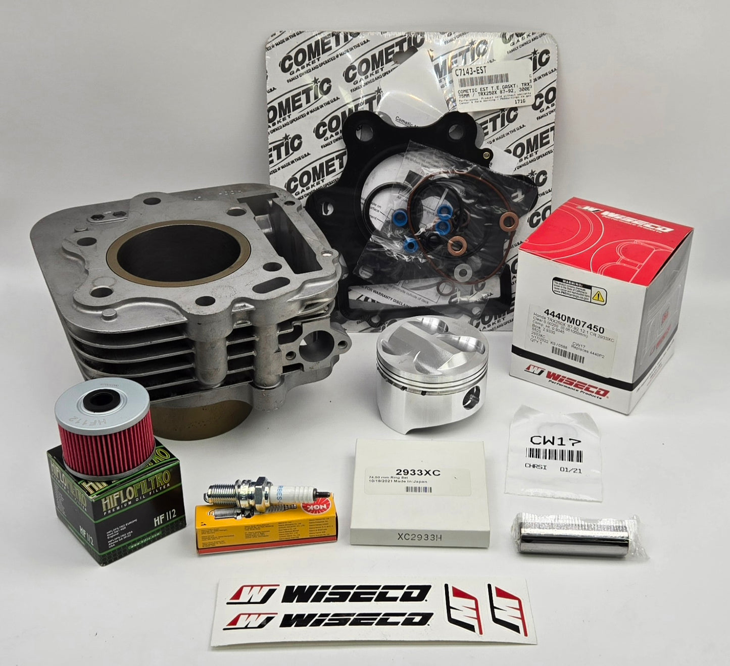 OEM BLOCK 74.5mm 12:1 WISECO PISTON 249.78cc COMETIC GASKET BIG BORE CYLINDER KIT FOR 1987-1992 HONDA TRX250X